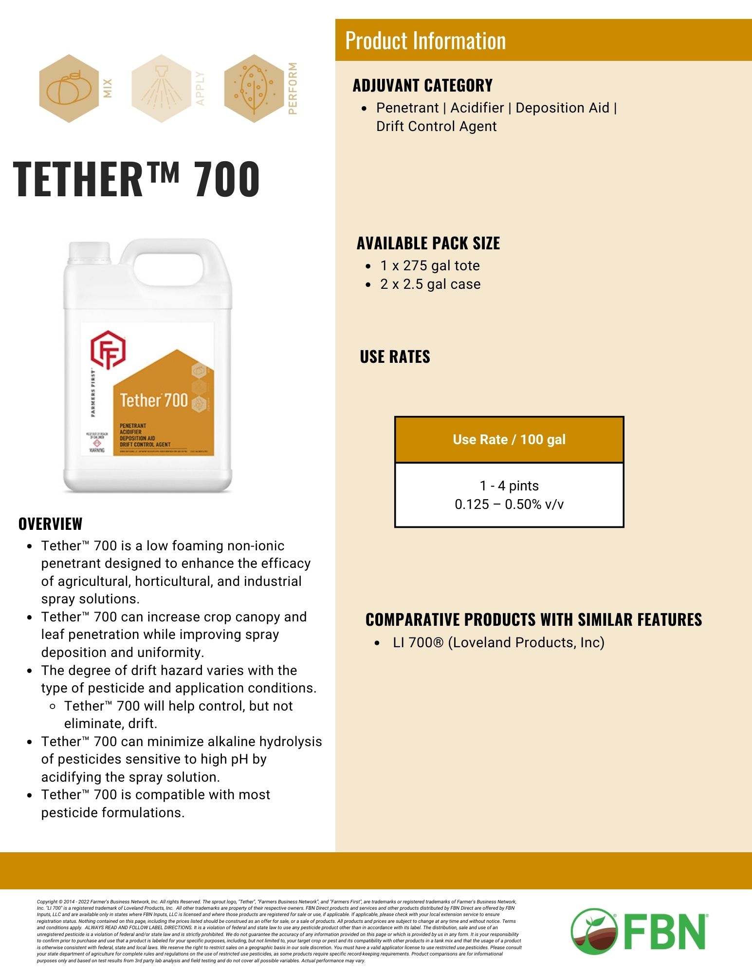 Tether 700 Spec Sheet