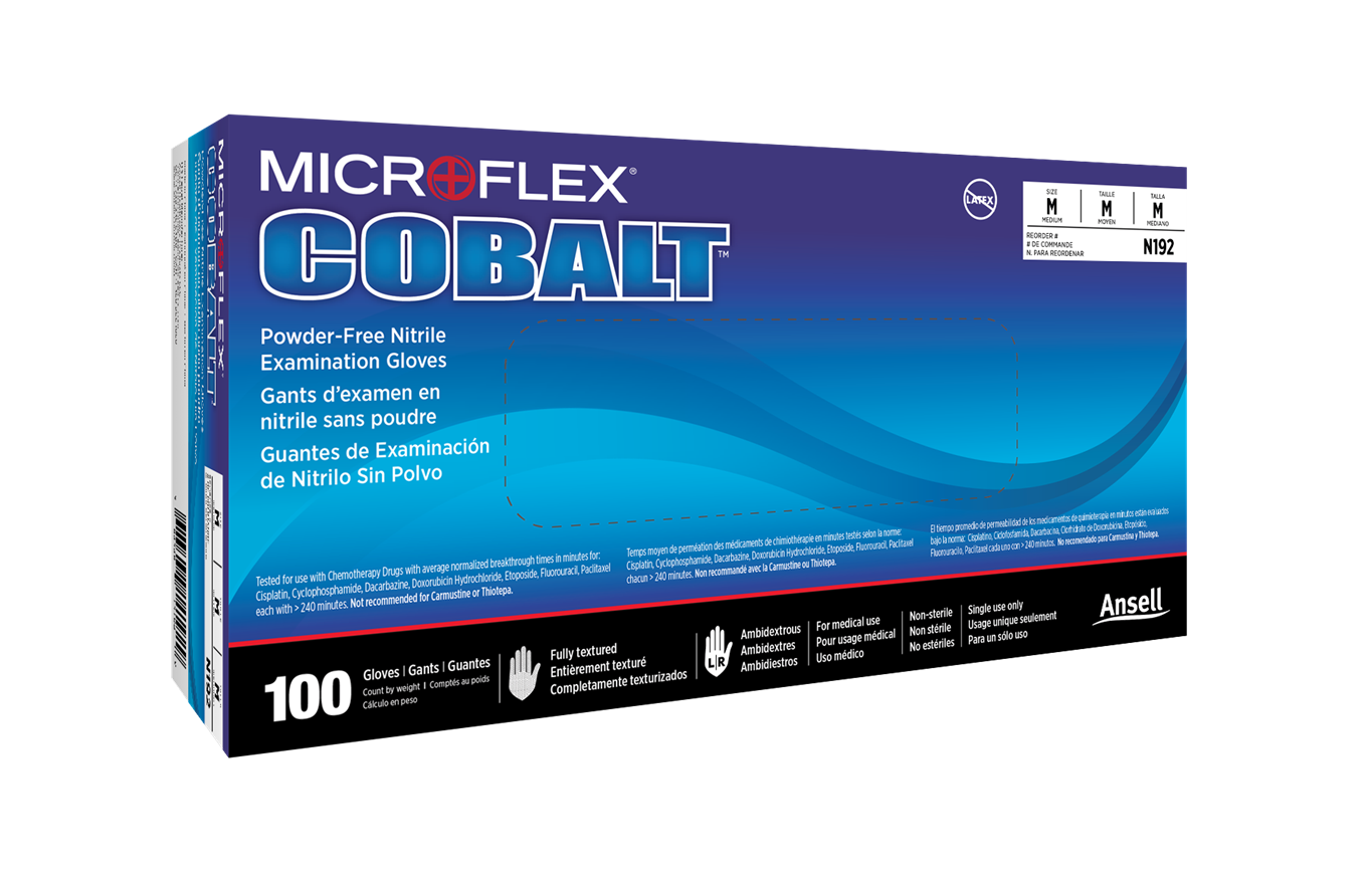 Microflex Cobalt N19 Nitrile Exam Gloves, Powder-Free, Blue Box