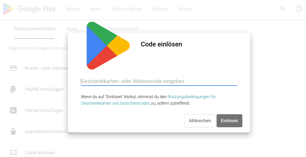 google play code einlosen