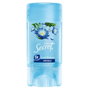 Imagen frontal de gel invisible antitranspirante Waterlily de Secret con tecnología 5X Fresh Defense que ofrece una aplicación transparente 73 g.