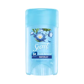 Imagen frontal de gel invisible antitranspirante Waterlily de Secret con tecnología 5X Fresh Defense 45 g.