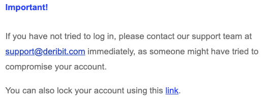 An account lock link is included in all authentication emails, enabling instant account locking when needed.