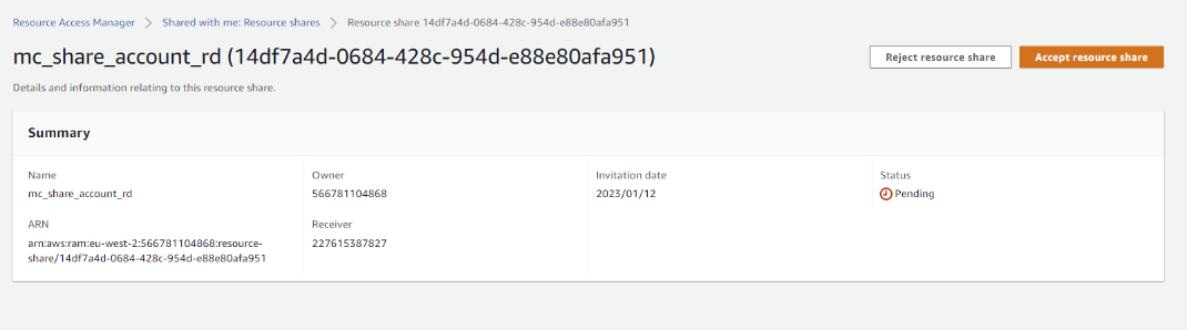 Click on the name of the Pending share and click Accept