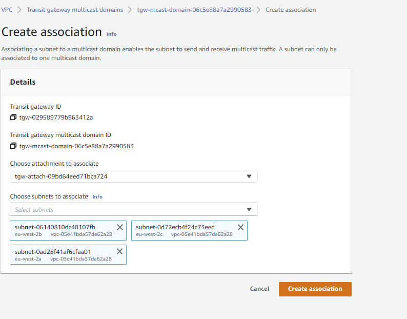 Select the attachment and the subnets.