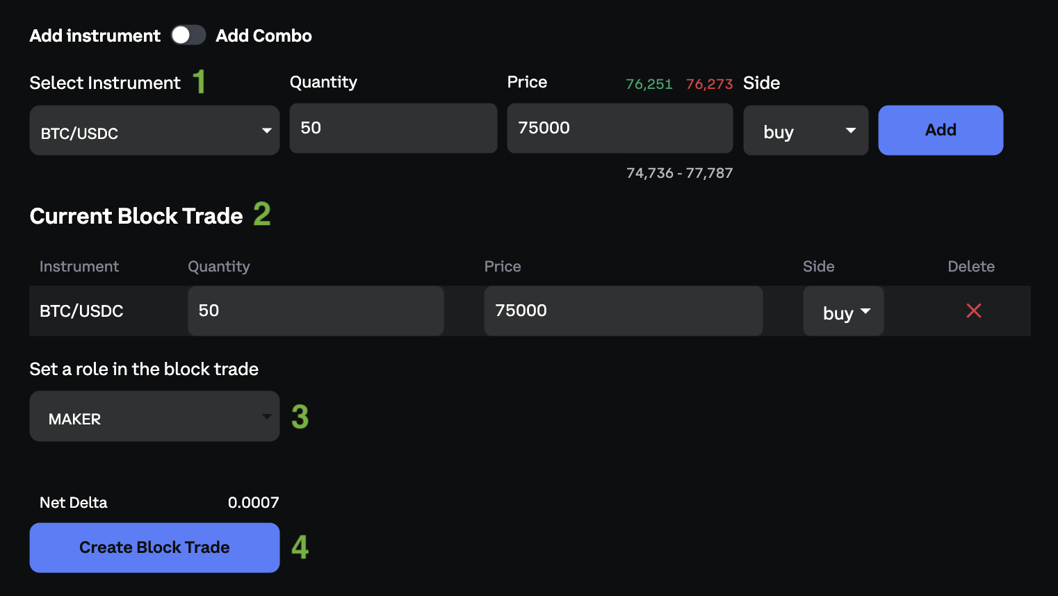 Block Trade Creation