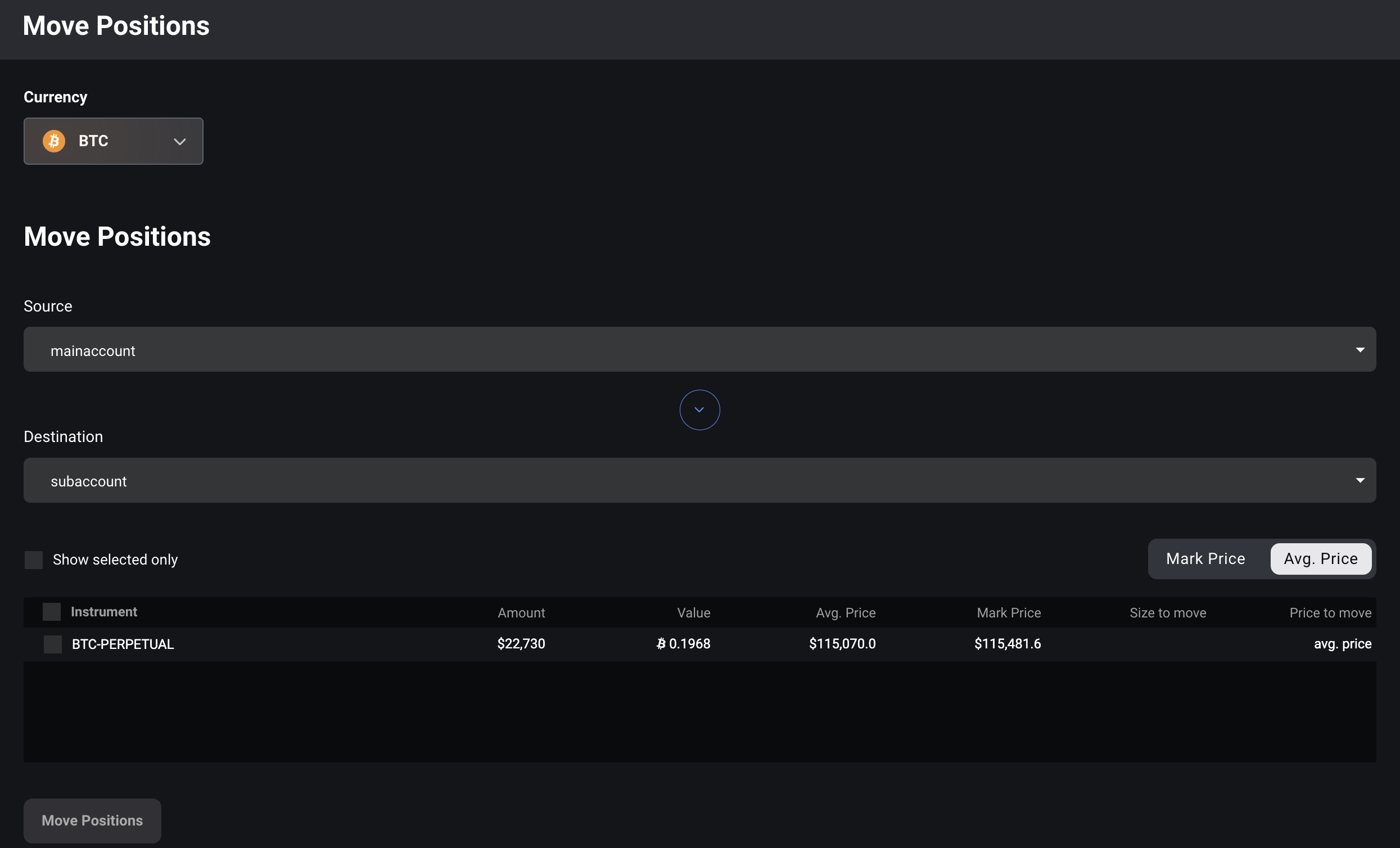 Users can move positions from the Move Positions section in the top-right corner of the interface.