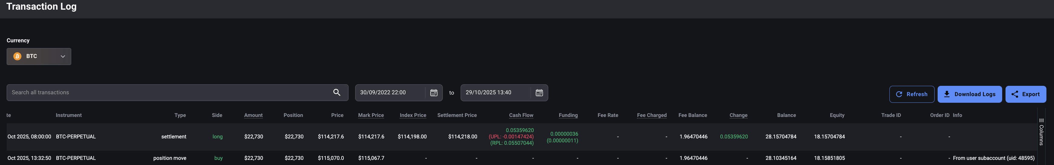 Confirm the Move – Review the details and confirm. The system will create a synthetic trade between the source and desti
