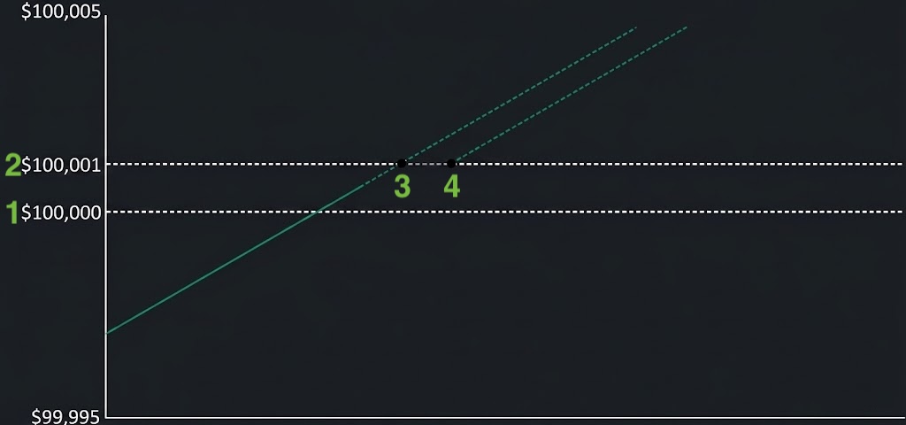 For example, let’s assume Bitcoin is currently trading with a best bid of $100,000 [1] and a best ask of $100,001 [2,3].