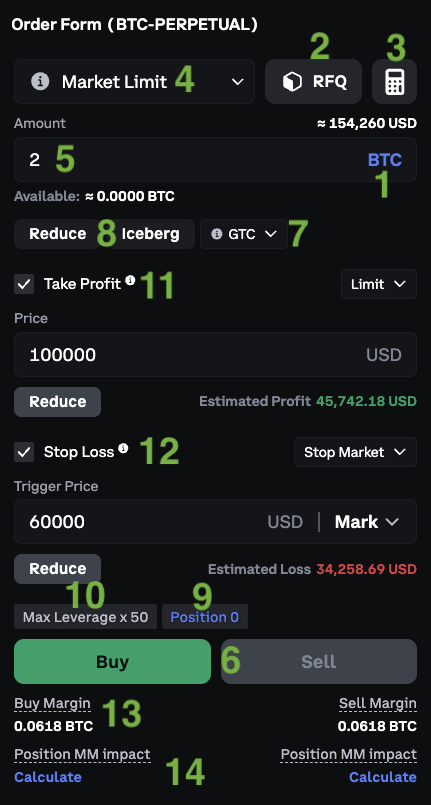 Placing a market-limit order on Deribit