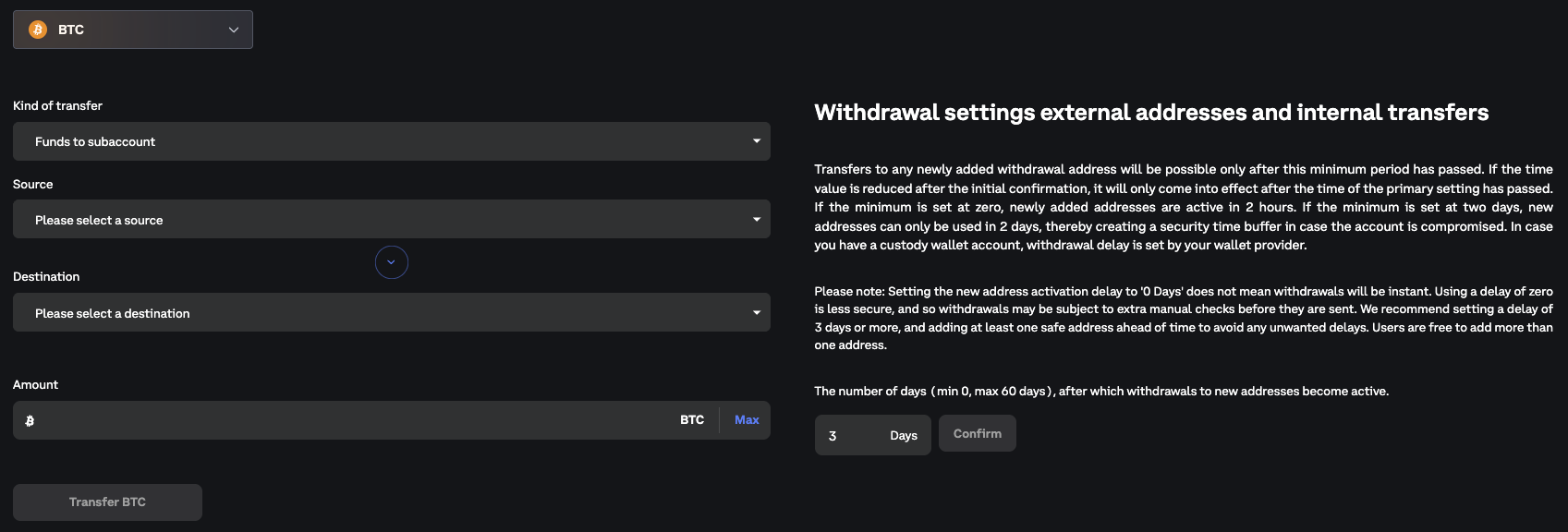 Once on the transfer page, the choices will be slightly different depending on whether the page is being accessed from t