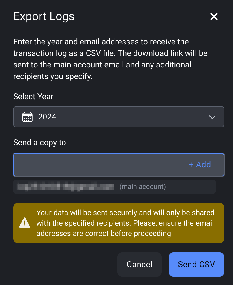 Click Send CSV and confirm with a security key with scope account.
