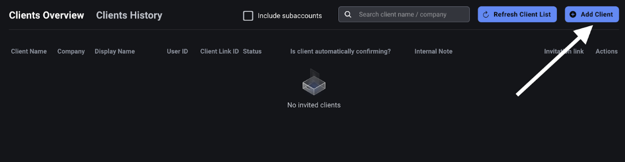 Add New Client: Click the button to Add a Client.