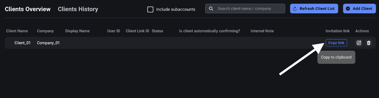 Copy the link and send it to the client via email or instant messaging software.