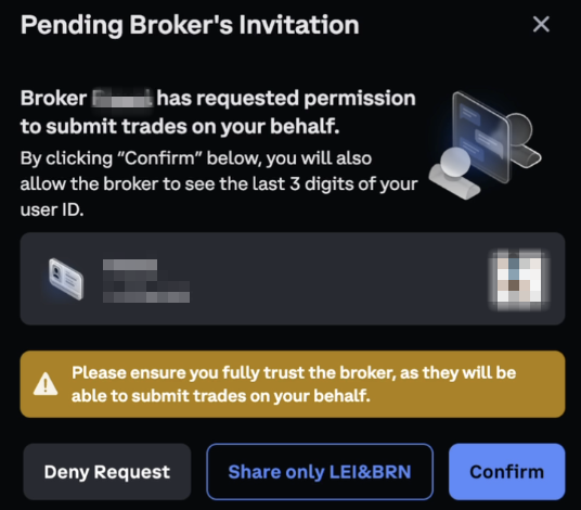 Legal Entity Identifier (LEI) and Business Registration Number (BRN) with their broker.