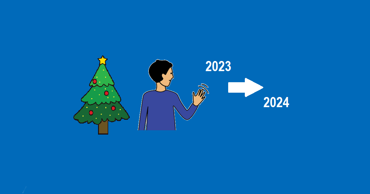Christmas tree - wave bye to 2023 arrow to 2024