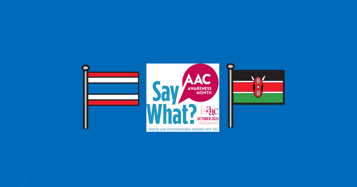 Thailand flag, ISAAC AAC awareness 2023 logo Kenya flag