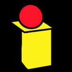 red ball on a yellow box