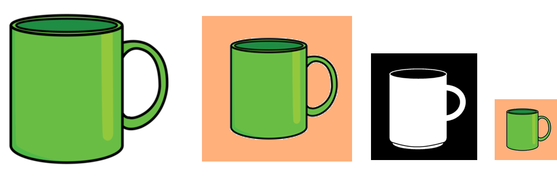 large to small mug with different backgrounds