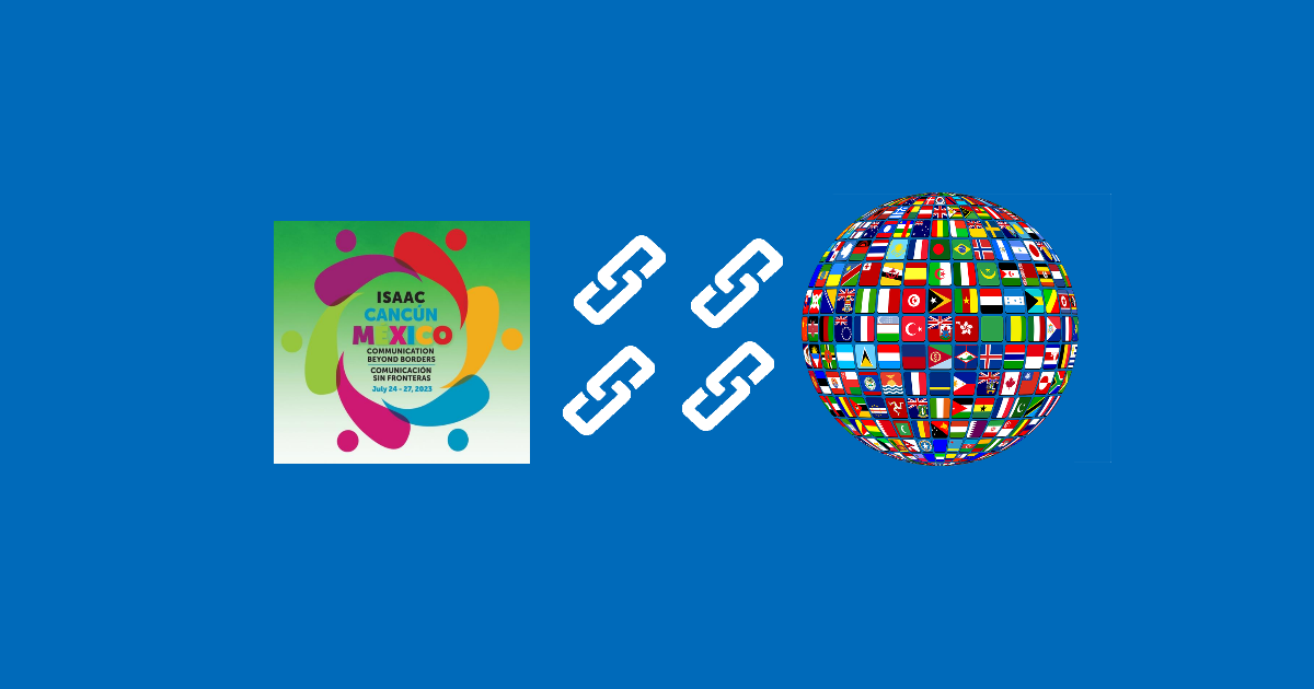 ISAAC conference logo with four links to a globe of flags
