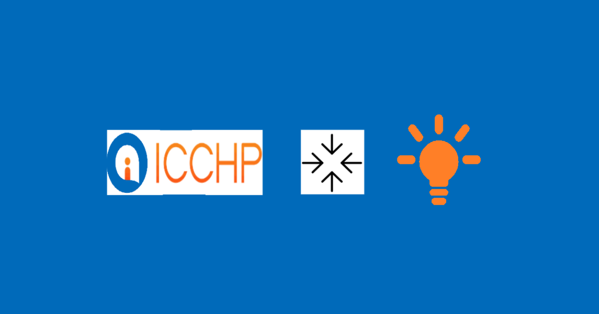 ICCHP logo with meeting from Bliss symbols and a light bulb for innovation