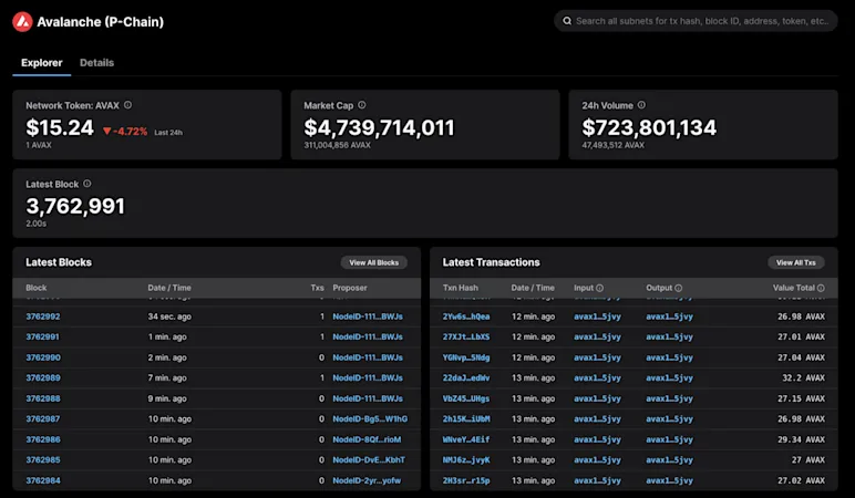 Avalanche Explorer Gets a Brand New Upgrade for All P-Chain Data