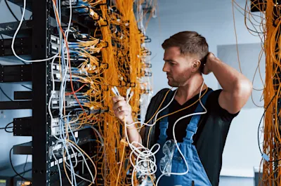 man in data center