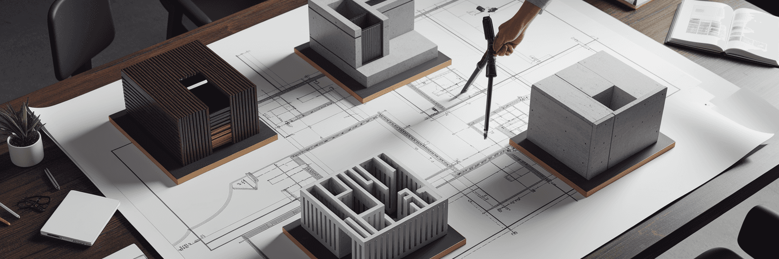 Architect drafting plans for diverse models.