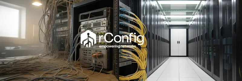 A tidy network rack beside a cluttered rack, showing two ways to manage network systems