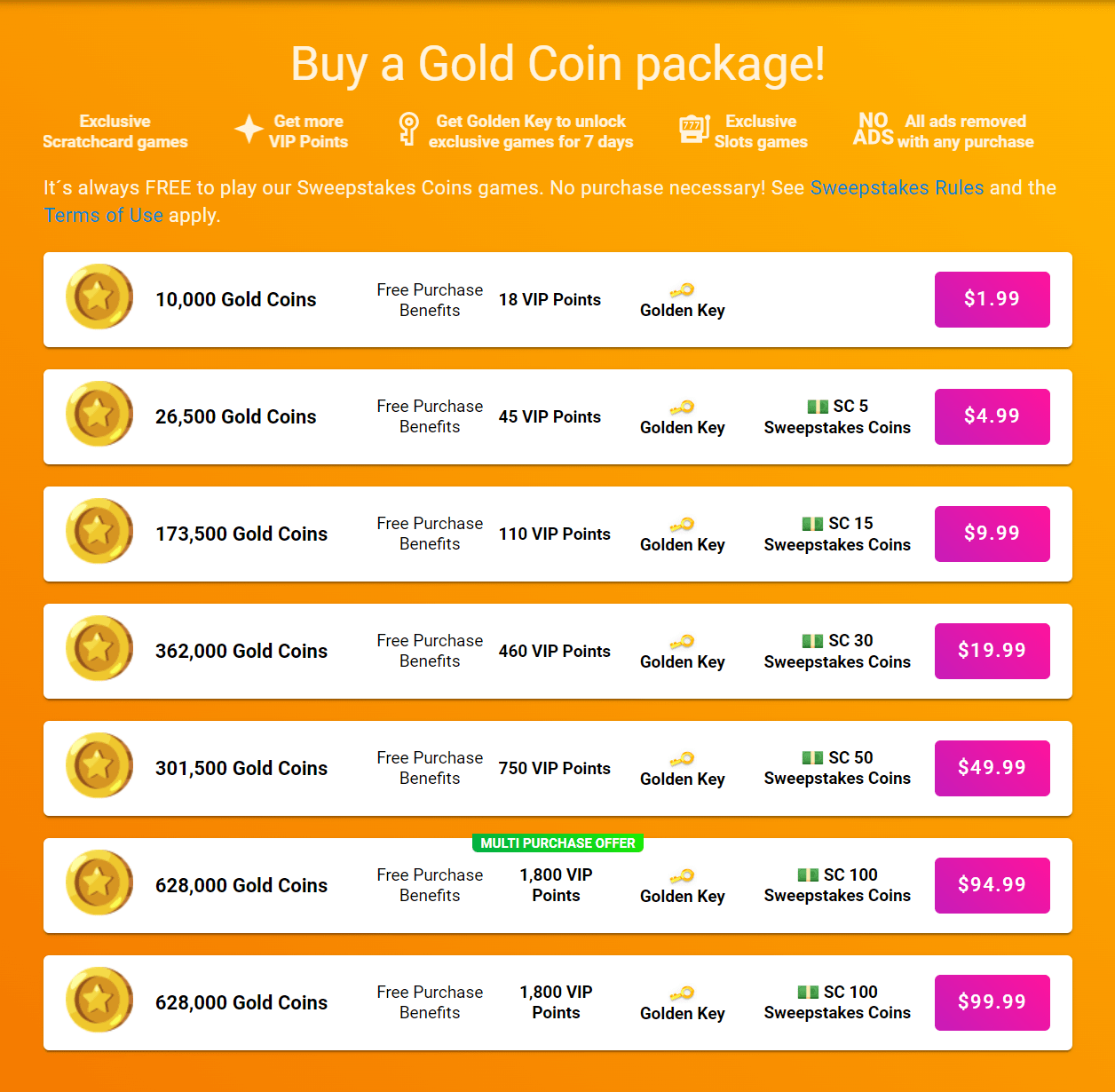 Pulsz Casino Coin Packages