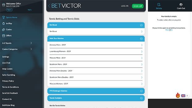 Screenshot of Betvictor Tennis Thumbnail