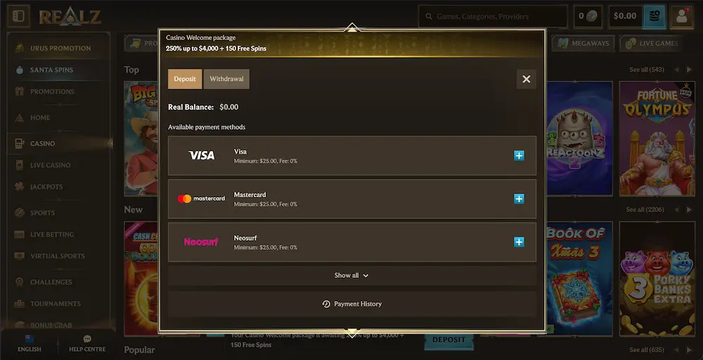 Realz Casino képernyőkép