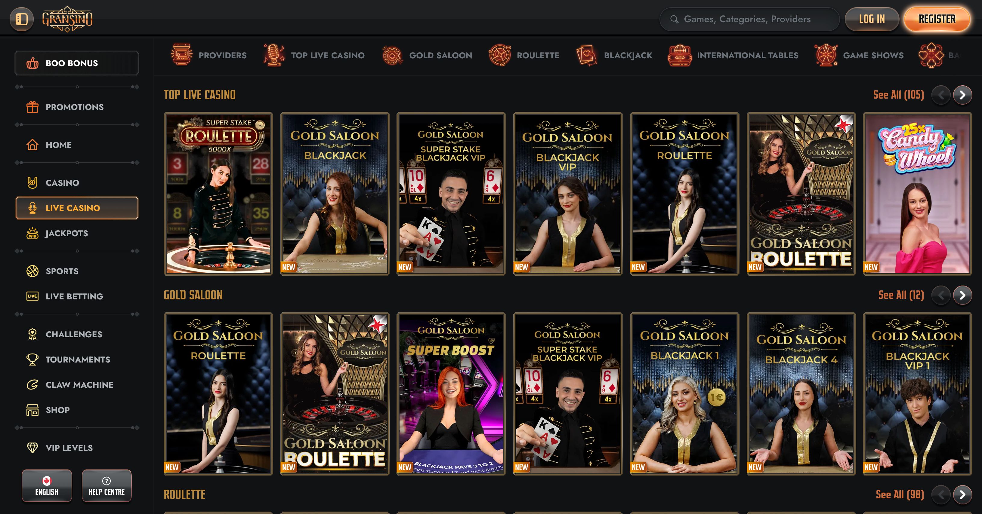 Gransino registration form interface showing data entry fields