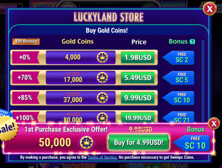 LuckyLand Slots Coin Store First Purchase Offer