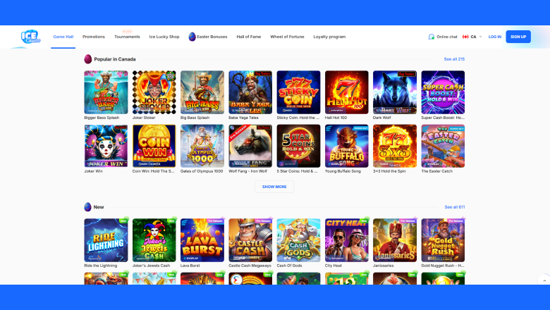 Wizualizacja Ice Casino pokazująca interfejs i gry