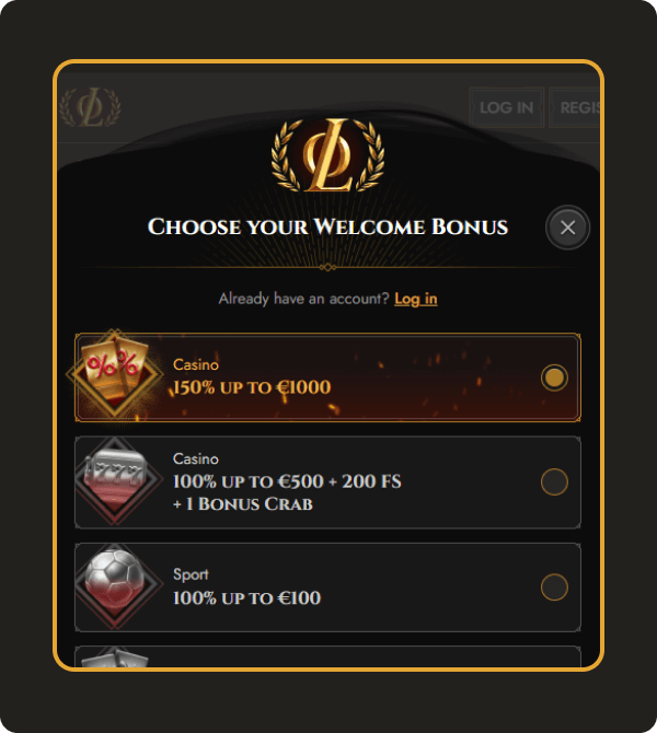 Interfaccia della piattaforma Legiano che mostra una selezione di slot e giochi live