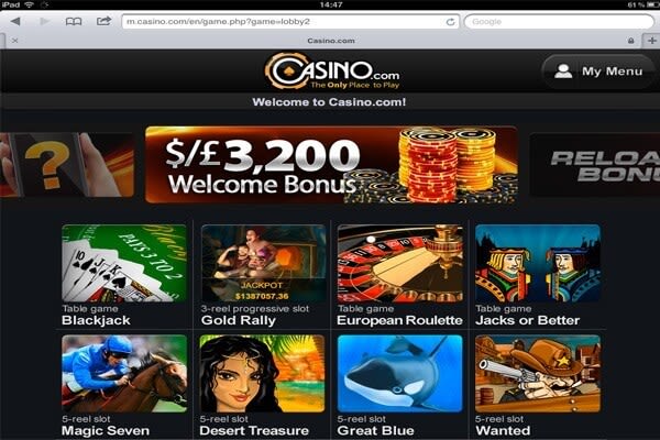 Homepage of Casino.com Thumbnail