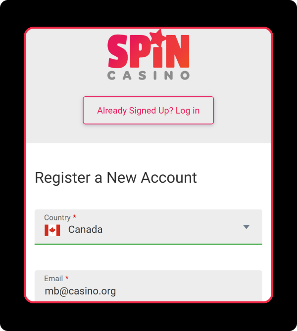Duffspin Casino registration interface showing form fields