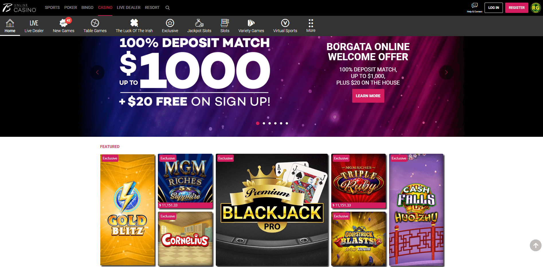 Image shows Borgata Casino game lobby with welcome offer for players in Pennsylvania and New Jersey.