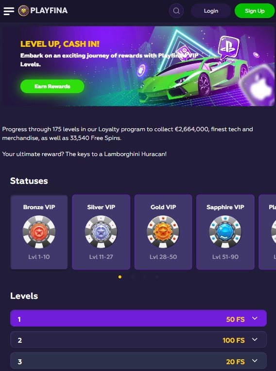Playfina Casino Loyalty Program