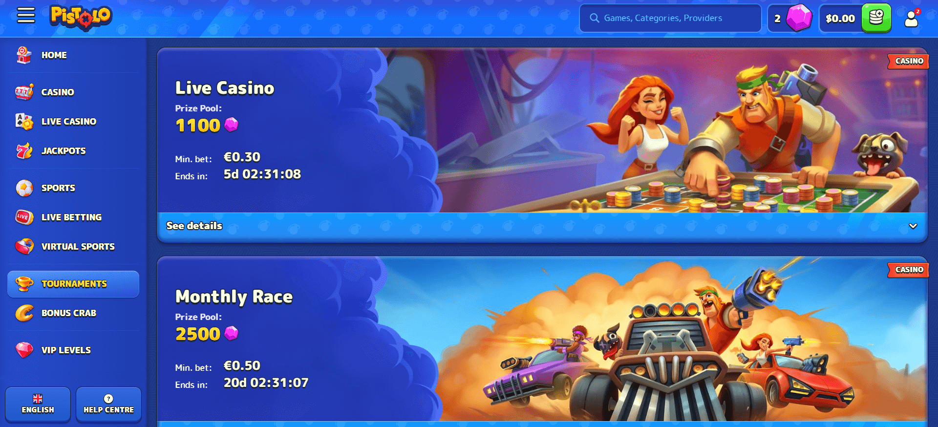 Pistolo Casino Interface