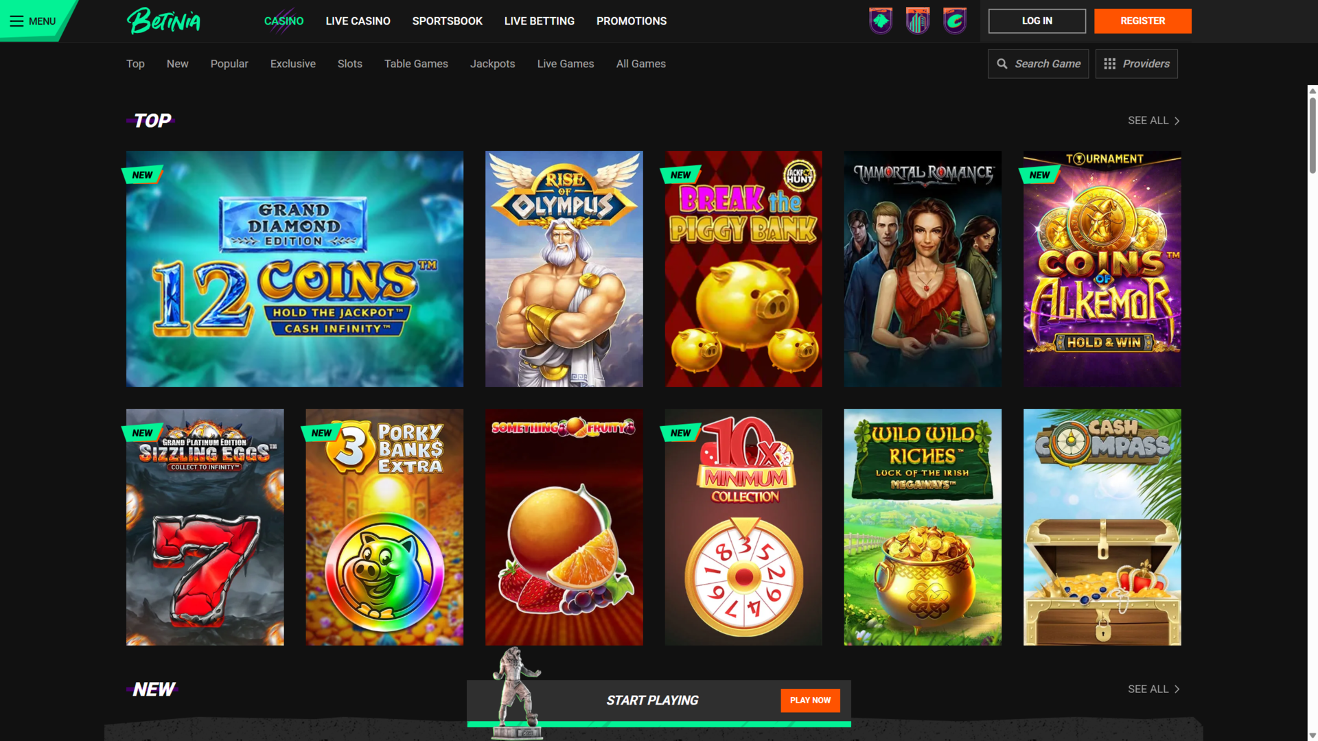 Betinia app interface og funktioner