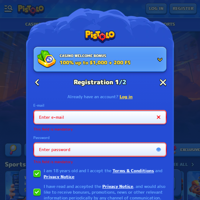Pistolo casino login