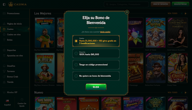 Reseña de Casinia Casino🎖️ $1.000.000 + 150 Giros Gratis