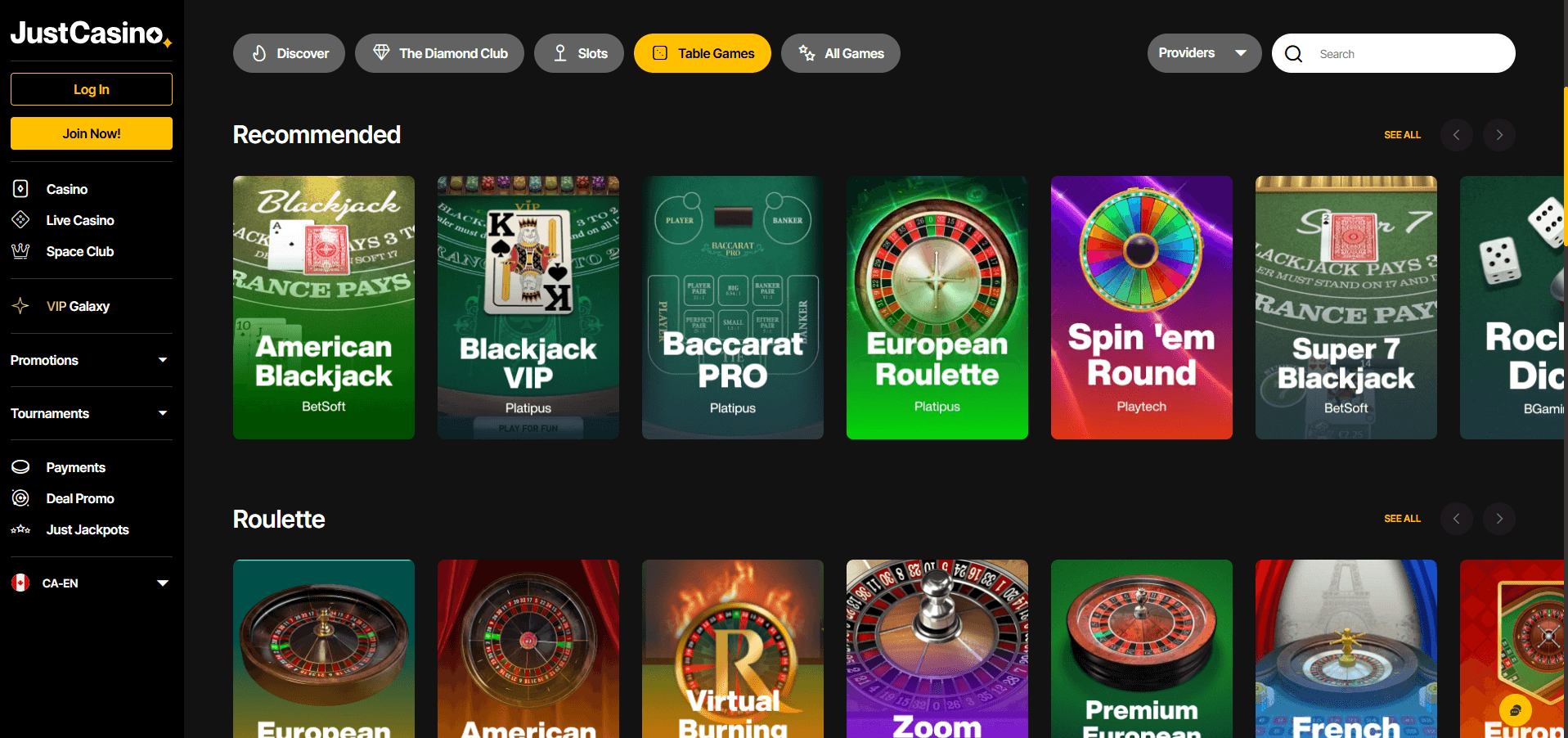 Just Casino Table Games