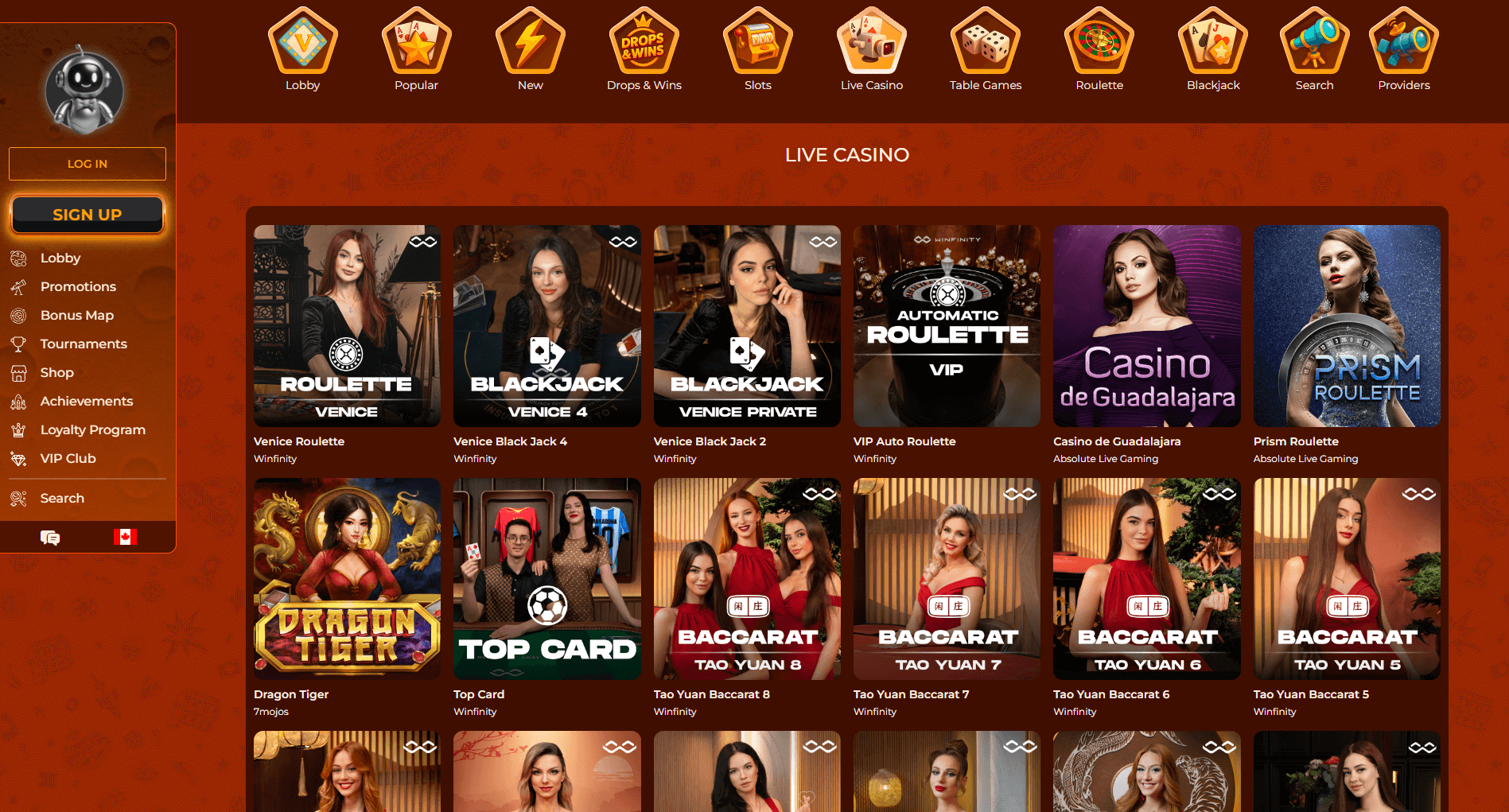 Vegazone Live Games Interface