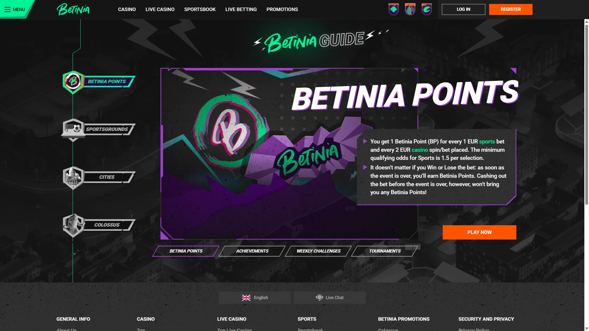 Betinia casino grænseflade