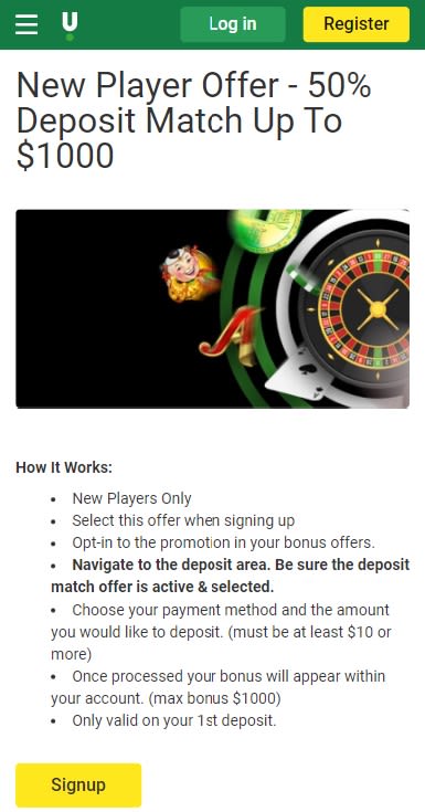 Unibet Casino promo, 100% deposit match up to $1,000