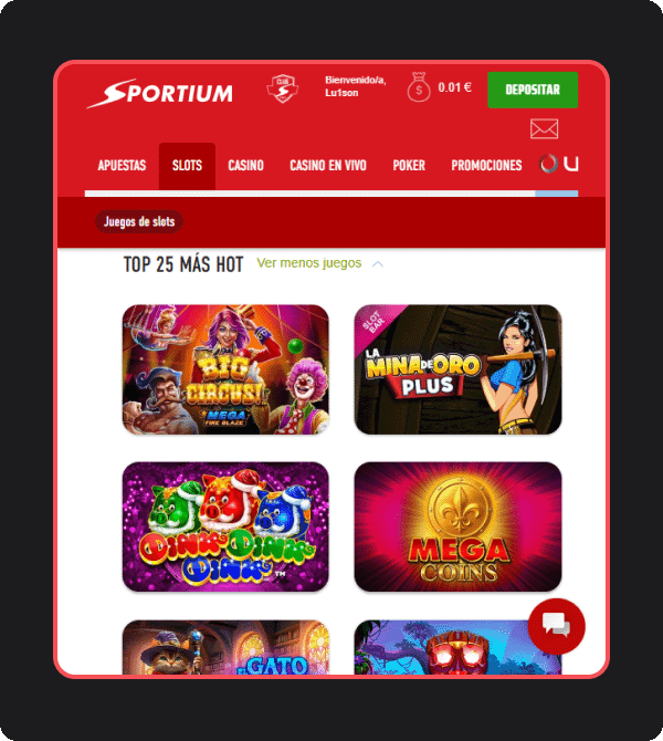 Interfaz de usuario de Sportium mostrando slots, apuestas en vivo y poker en dispositivos móviles y desktop.