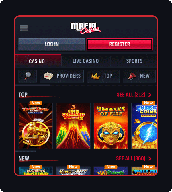 Screenshot der Mafia Casino Oberfläche