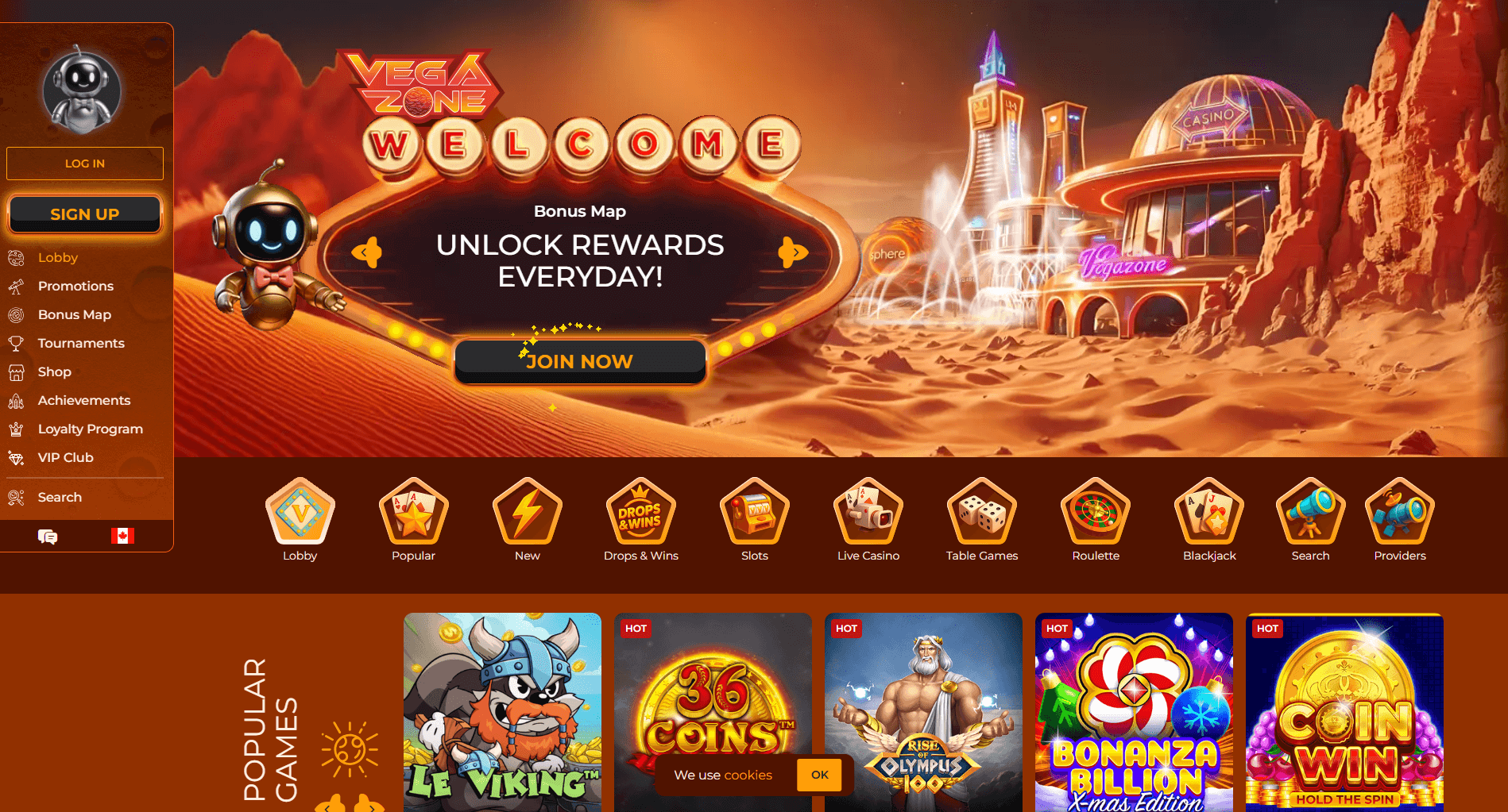 Vegazone Homepage Interface